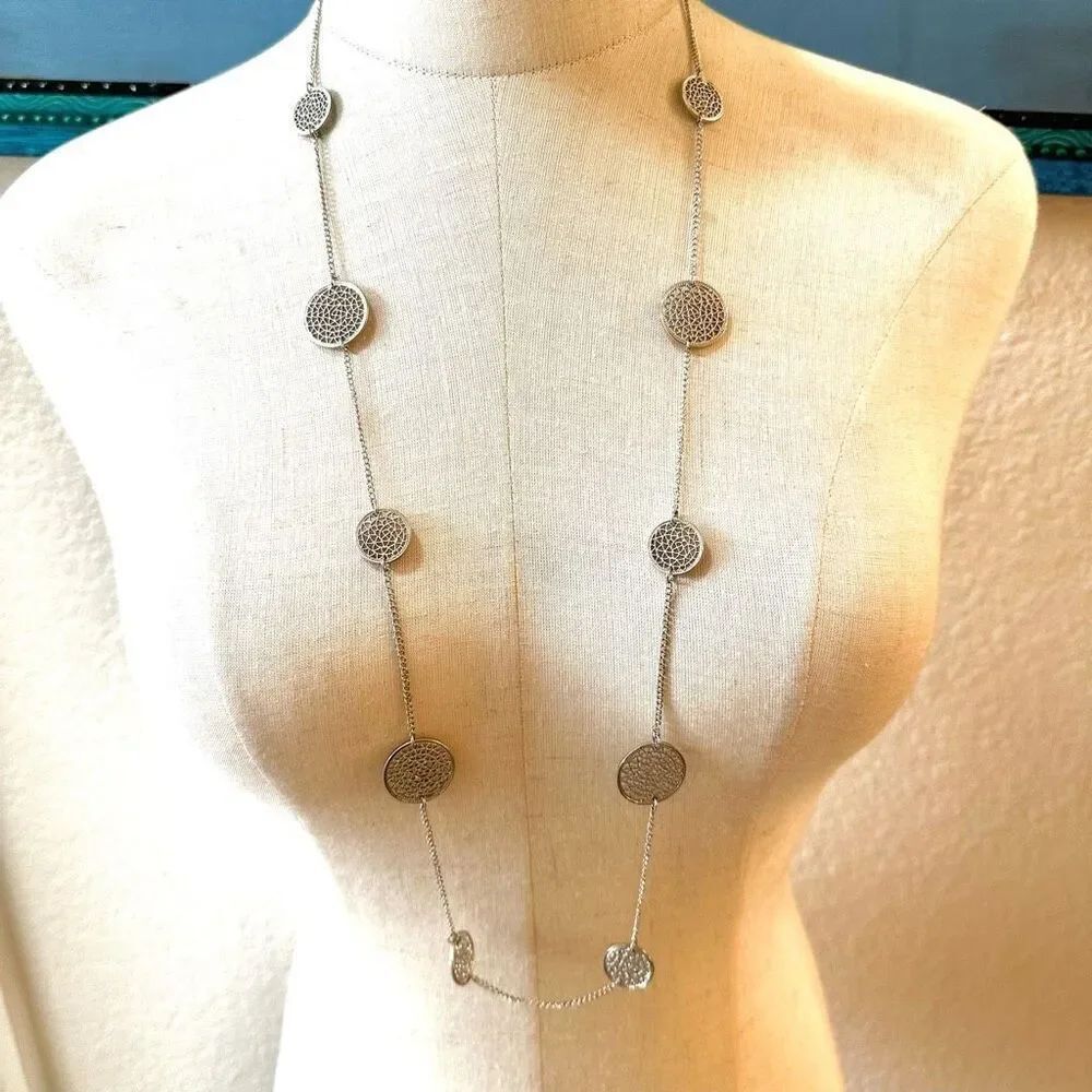 Silver tone long multi  circle necklace